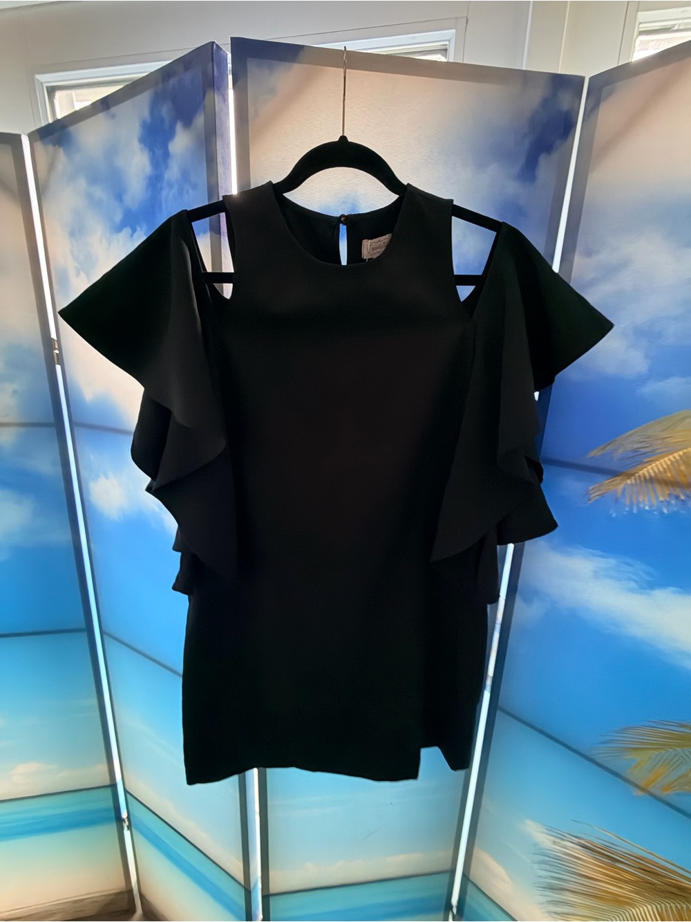 Mud Pie Black Ruffle Cold-Shoulder Mini Dress